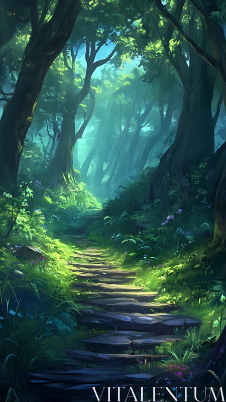 Enchanted Forest Pathway: Luminous Trees and Mystical Woodland Trail