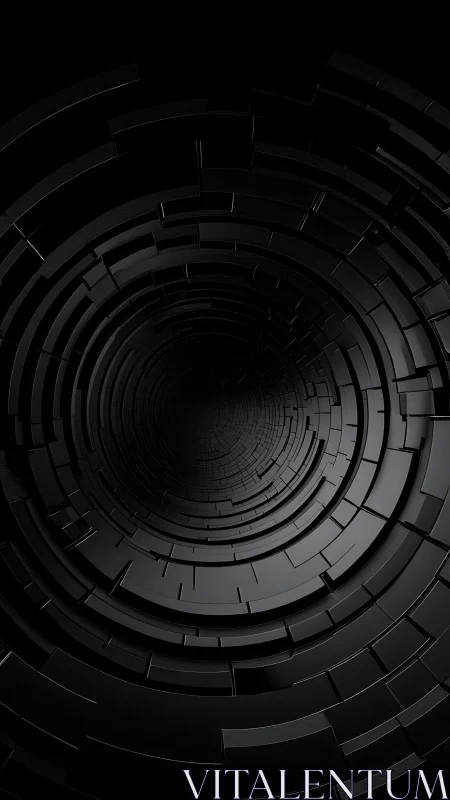 Dark geometric tunnel of layered black circular panels.