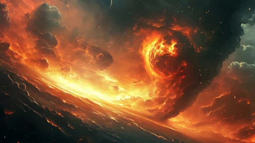 Cosmic Inferno: Celestial Collision and Solar Eruption.