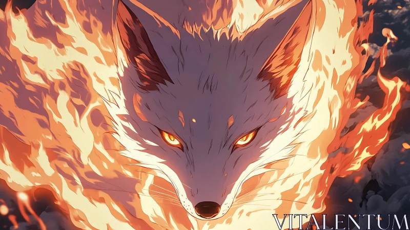 Infernal fox head rendered with dynamic stylized flame simulation