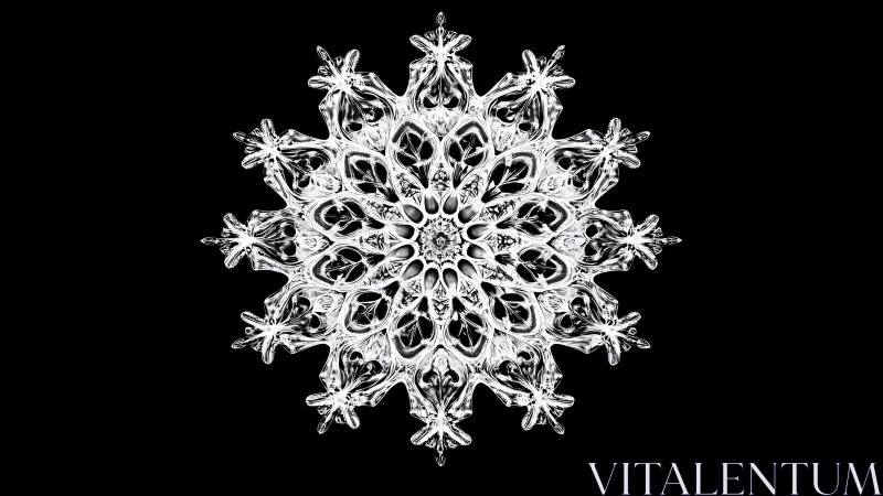 Intricate crystal snowflake rendered in luminous 3D detail.