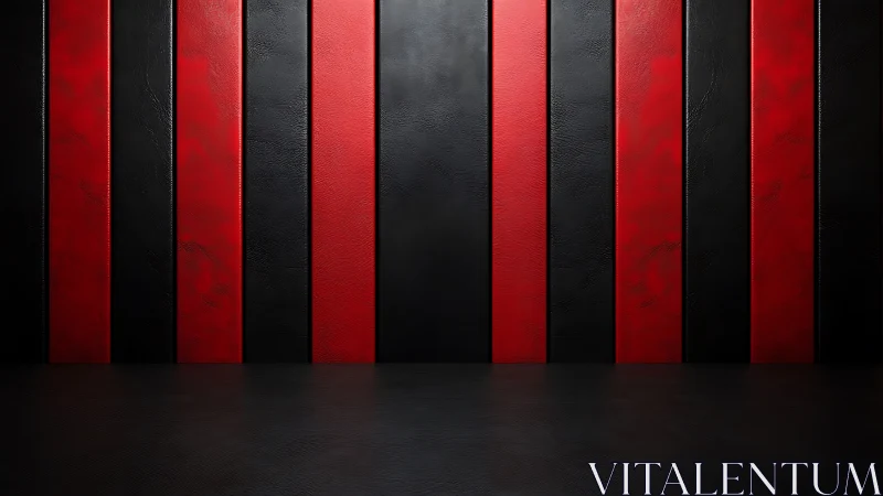 Alternating red and black vertical panels form a cinematic set wall