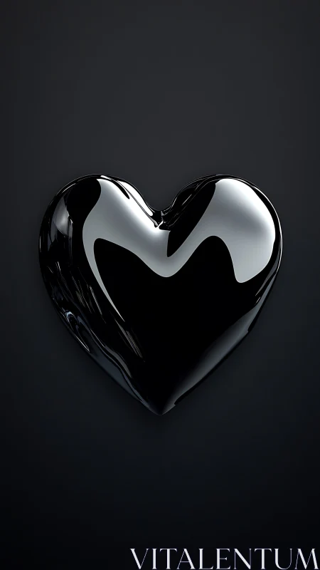 Glossy Black Heart on Dark Background.