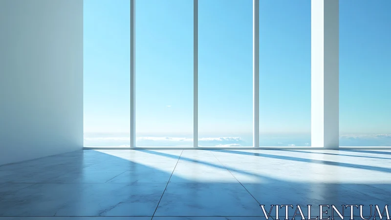 Minimalist Interior with Expansive Skyline View.