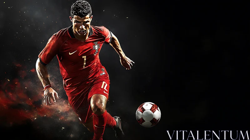 Scarlet sprint of a power striker carving sparks of motion.