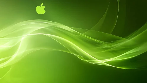 Vibrant Green Apple Logo with Abstract Light Wave Design.