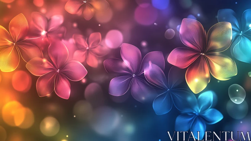 Digital rendered flowers with radiant gradient color spectrum