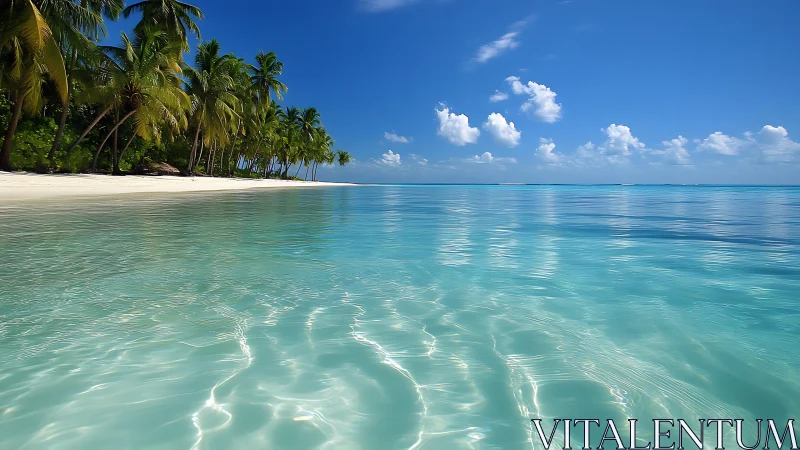 Tropical Coastal Landscape with Palm Trees and Turquoise Waters.
