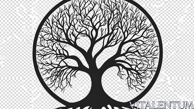 Vector tree of life emblem with symmetrical circular silhouette