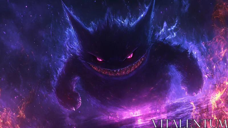 Mischievous ghost creature glowing with fiery purple power.