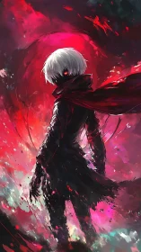 Crimson storm walker with glowing eye and tattered scarf.