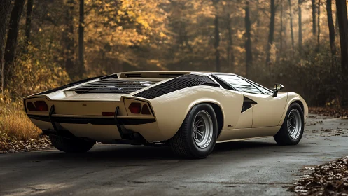 Autumn-kissed supercar lounges quietly on a forest road