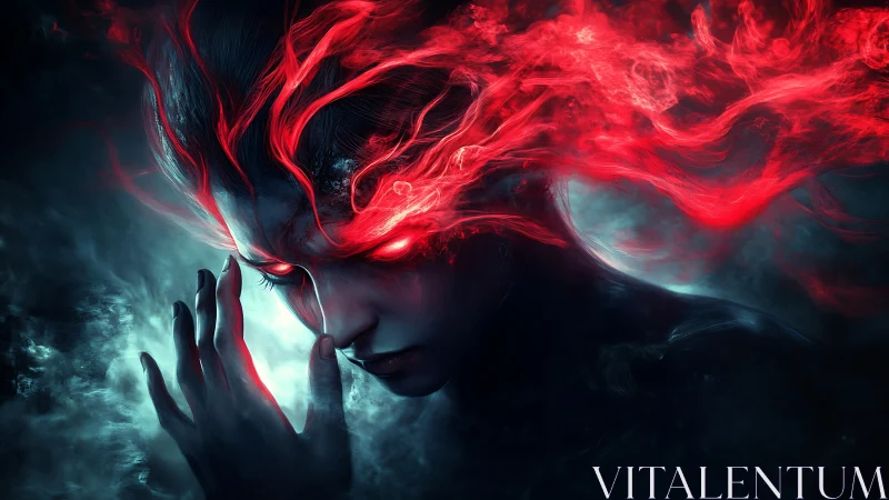 Fire-eyed sorceress channels searing crimson energy.