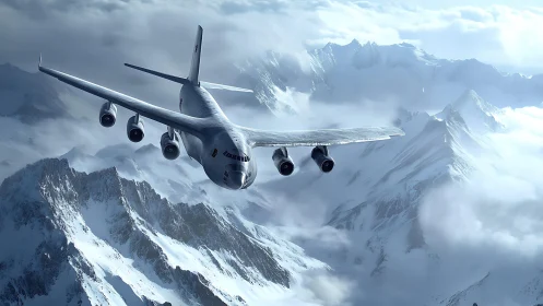 Steel colossus threads frosted peaks in arctic morning hush.