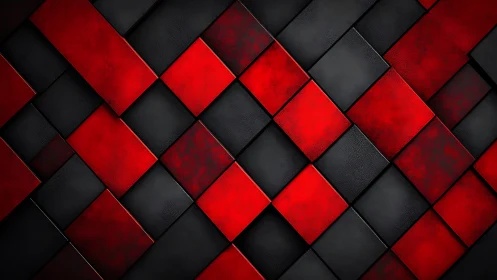 Red black geometric tiles form woven diagonal grid pattern.