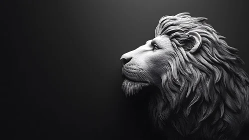 Majestic Lion Profile in Black and White Digital Art Style.