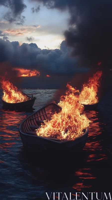 Burning Boats Dance Across Twilight Waters