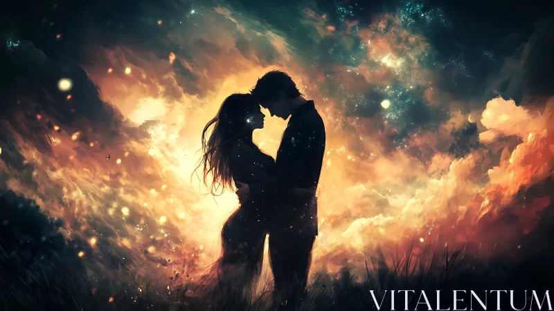 Silhouetted figures against luminous cloud formation