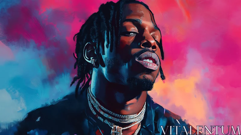 Color storms crown a confident portrait in neon dusk haze