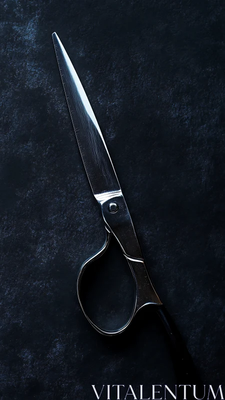 Stainless steel scissors on textured dark studio background.