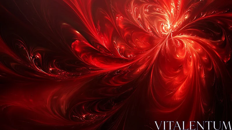 Radiant red fractal vortex with swirling luminous filaments.