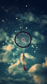 Dreamcatcher drifts in a starry, teal night sky softly.