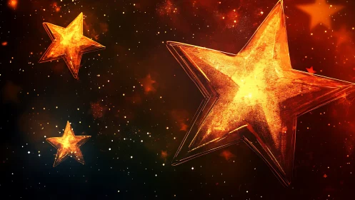 Molten gold stars drifting through a cosmic ember sky.