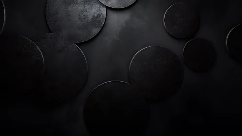 Overlapping Black Circles on Matte Dark Background, Modern Minimalism.