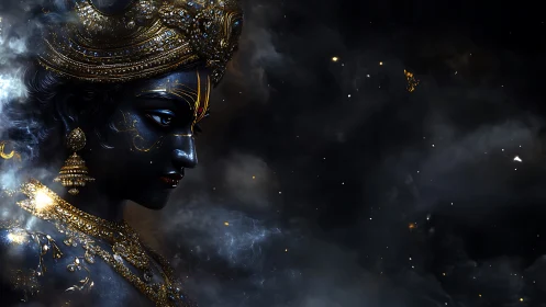 Starlit celestial deity in jeweled shadow and drifting smoke.