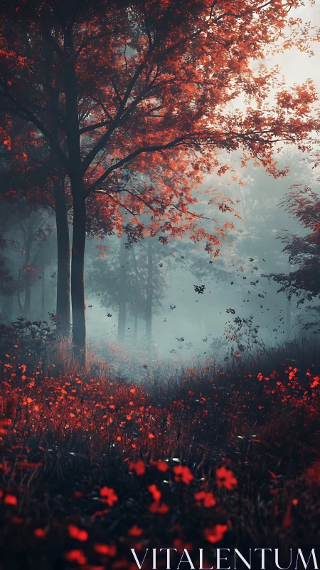Crimson Forest in Autumn Mist.