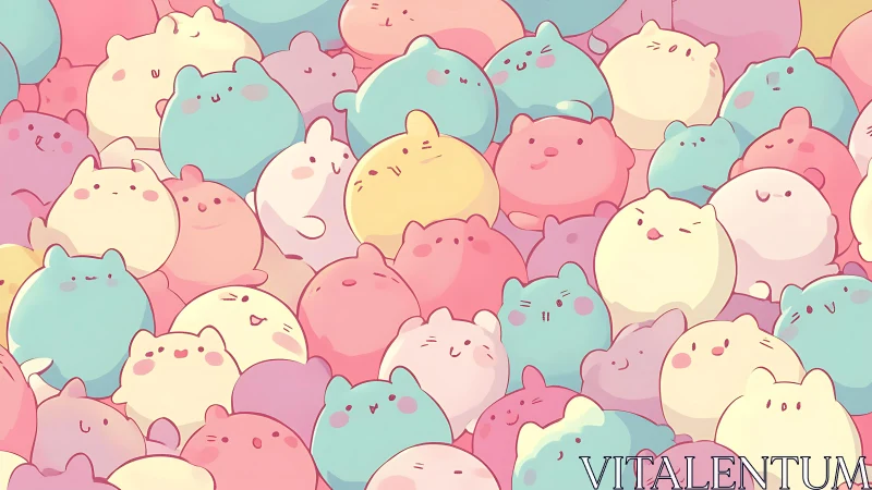 Pastel Pudgy Creatures Floating in Soft Cloud Composition.