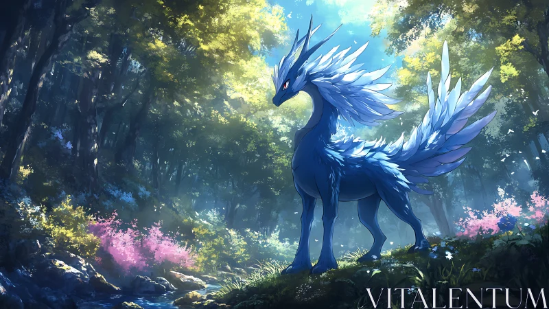 Majestic blue spirit stag stands guard in a glowing forest