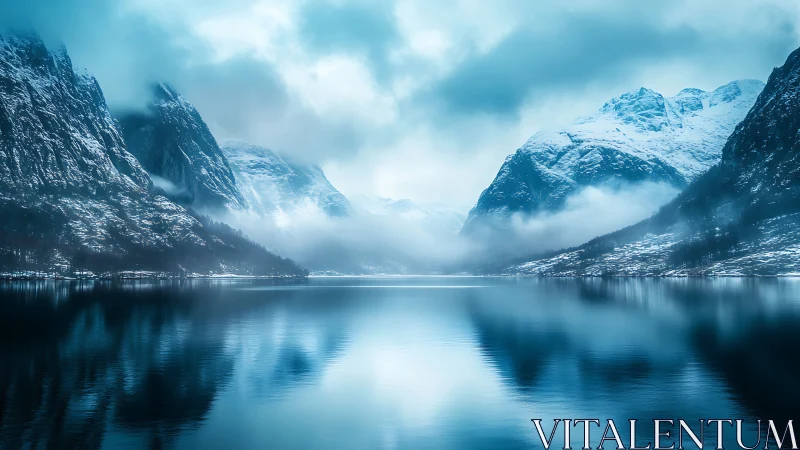 Glacier-breathed fjord dreaming in mirrored winter hush.