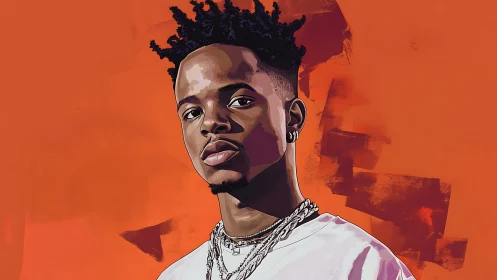 Crimson silence holds a cool-eyed portrait in sharp focus