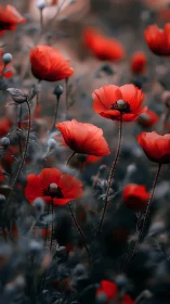 Vibrant Red Poppies in Soft Focus Field.