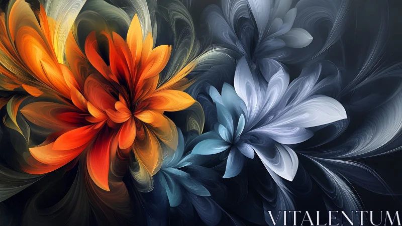 Fractal floral plumes in dual warm cool chromatic contrast
