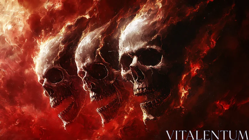 Fiery skull spirits swirling through glowing crimson flames.