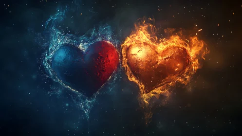 Dual Hearts Aflame: Fire and Ice Elemental Duality.