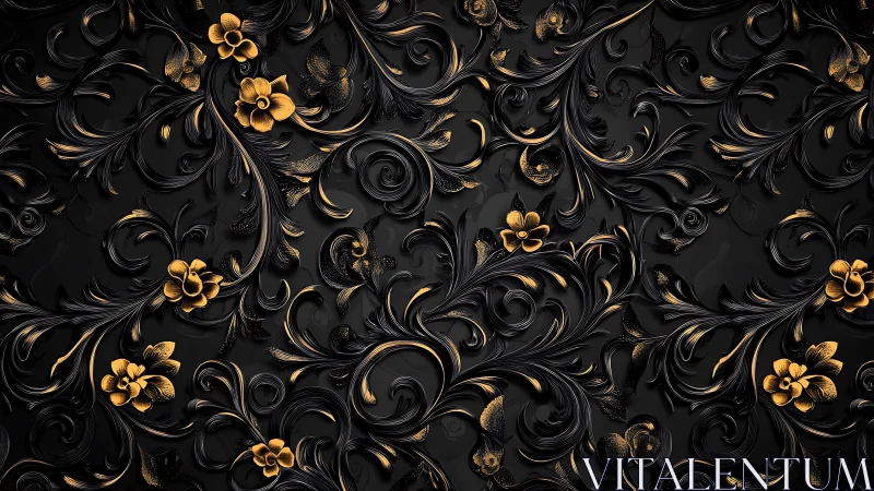 Baroque black relief with gilded floral scroll ornamentation