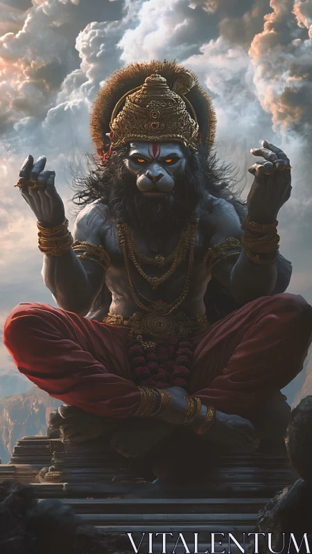 Divine lion-headed deity in meditative mountain throne.