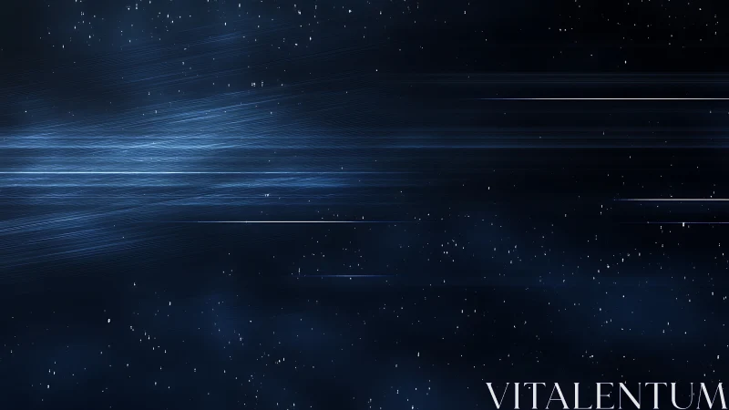 Blue linear light trails across dark starry space field.