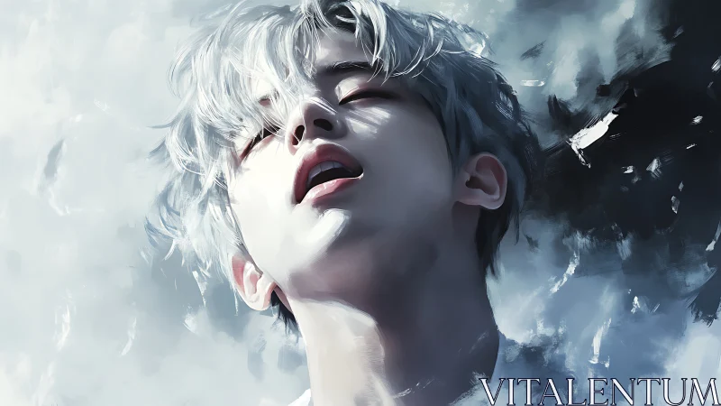 Pale dreamer drowning in light, exhaling silent stormclouds.