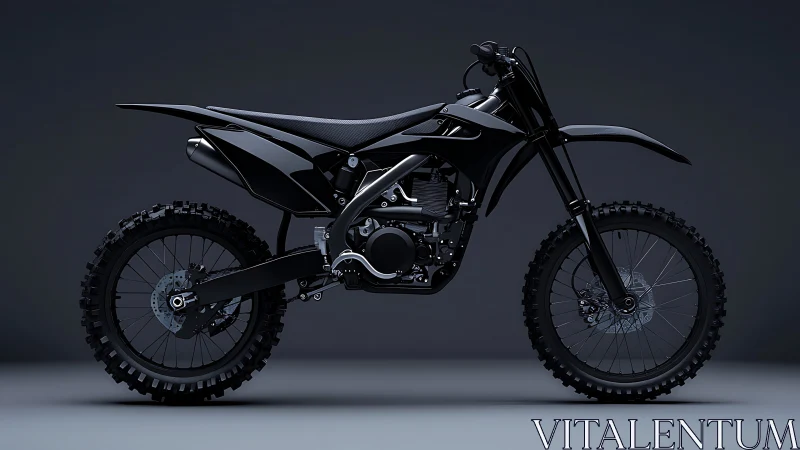 Matte black motocross bike rendered in studio side view.