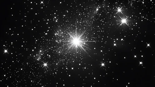 Starlit burst in a quiet night sky of scattered sparks.