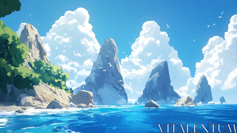 Rocky Archipelago Landscape: Majestic Stone Formations Against Turquoise Waters