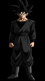 Monochrome martial anime fighter in high-contrast stance.