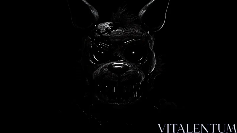 Sinister animatronic beast emerging from deep shadow.