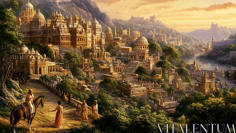 Sunlit river kingdom hums as golden hilltop temples awaken