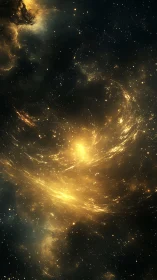 Golden stellar vortex swirls through deep cosmic void