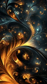 Fractal aurora swirls with golden cosmic light trails.